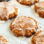 iced gingerbread oatmeal cookie in tray