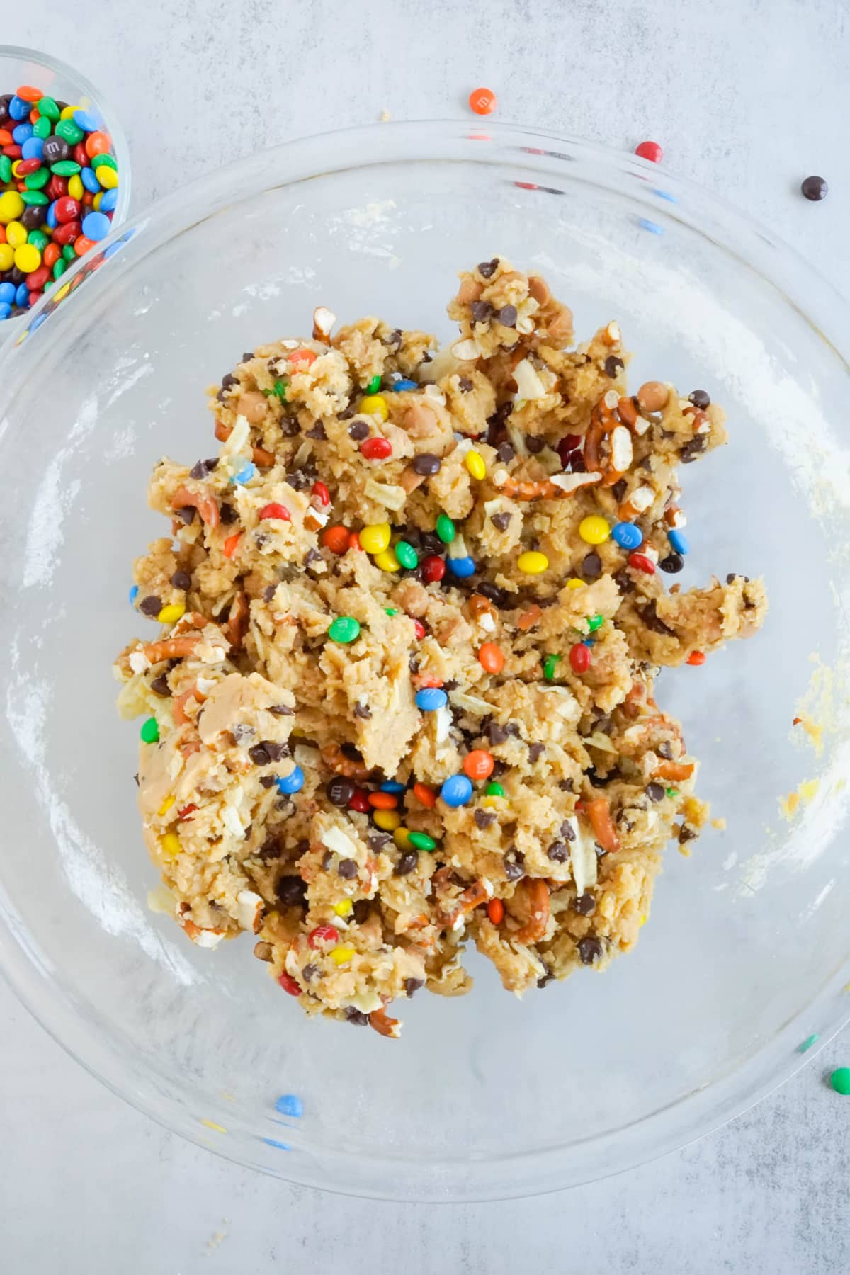 Cookie dough mixed with candies and chips