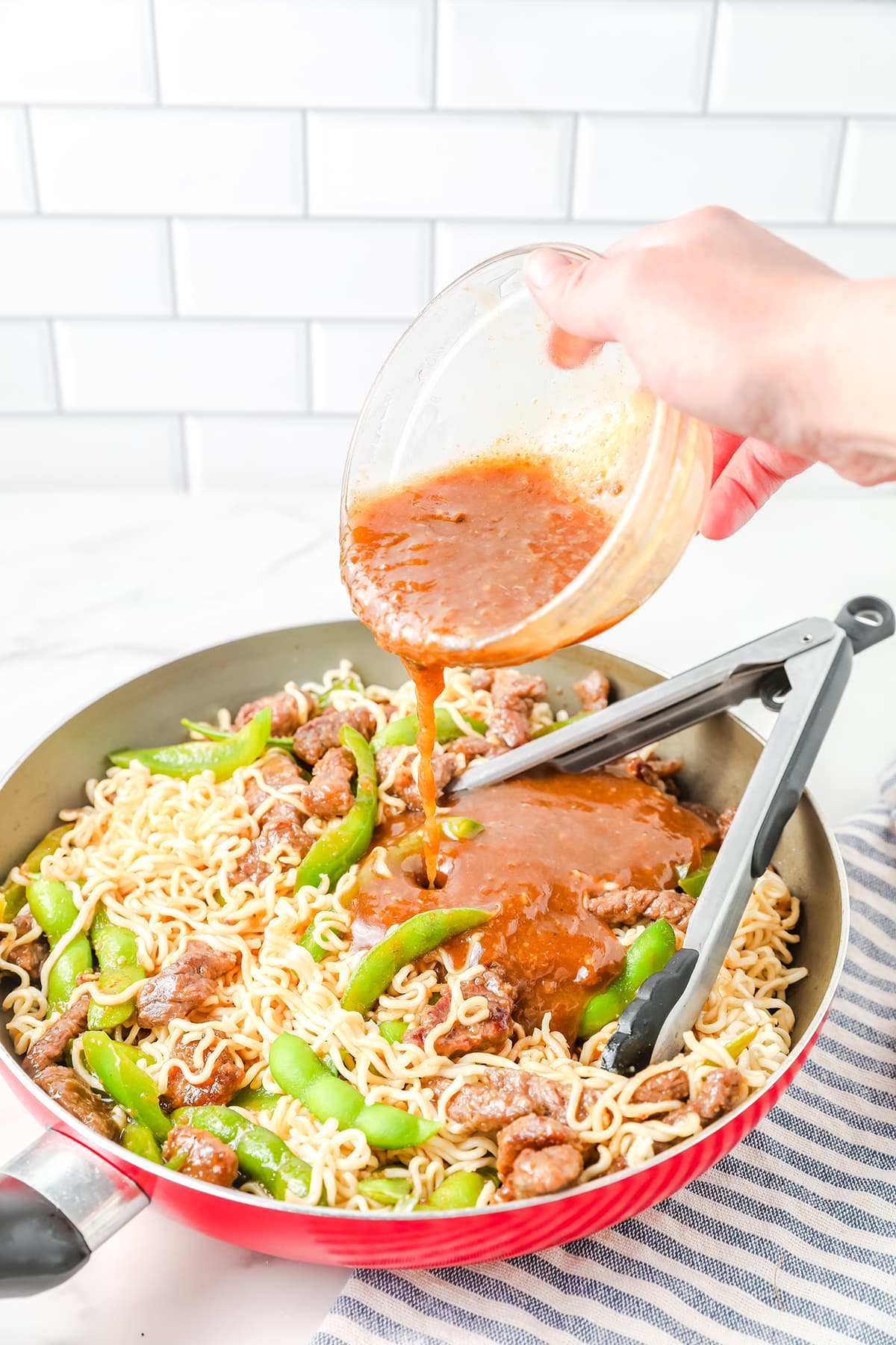 Mongolian ramen beef stir fry with additional thick sauce