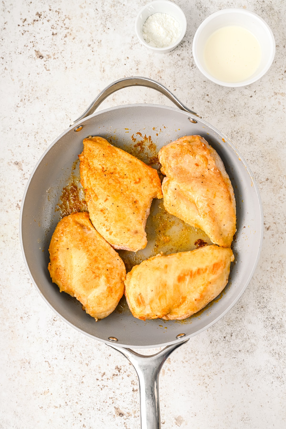 Brown-colored pan-seared chicken