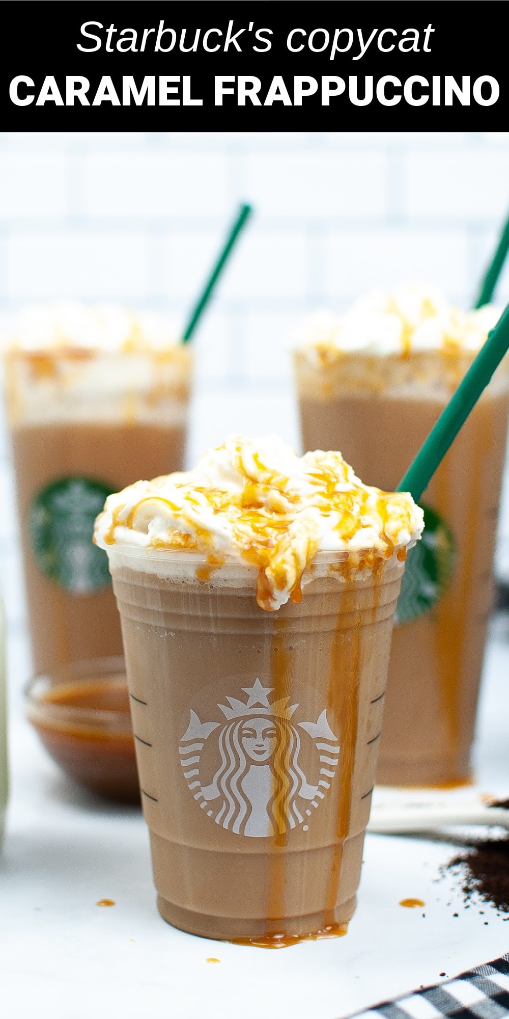 Skip the drive-thru and make this Copycat Starbucks Caramel Frappuccino recipe right in your own kitchen! Made with just a few simple ingredients, this frosty and luxurious treat tastes just as delicious as the original at a fraction of the cost. 