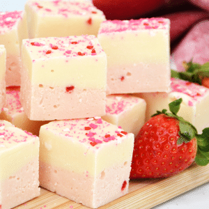 A serving of White Chocolate Strawberry Fudge
