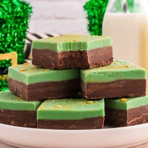 chocolate mint fudge squares on plate