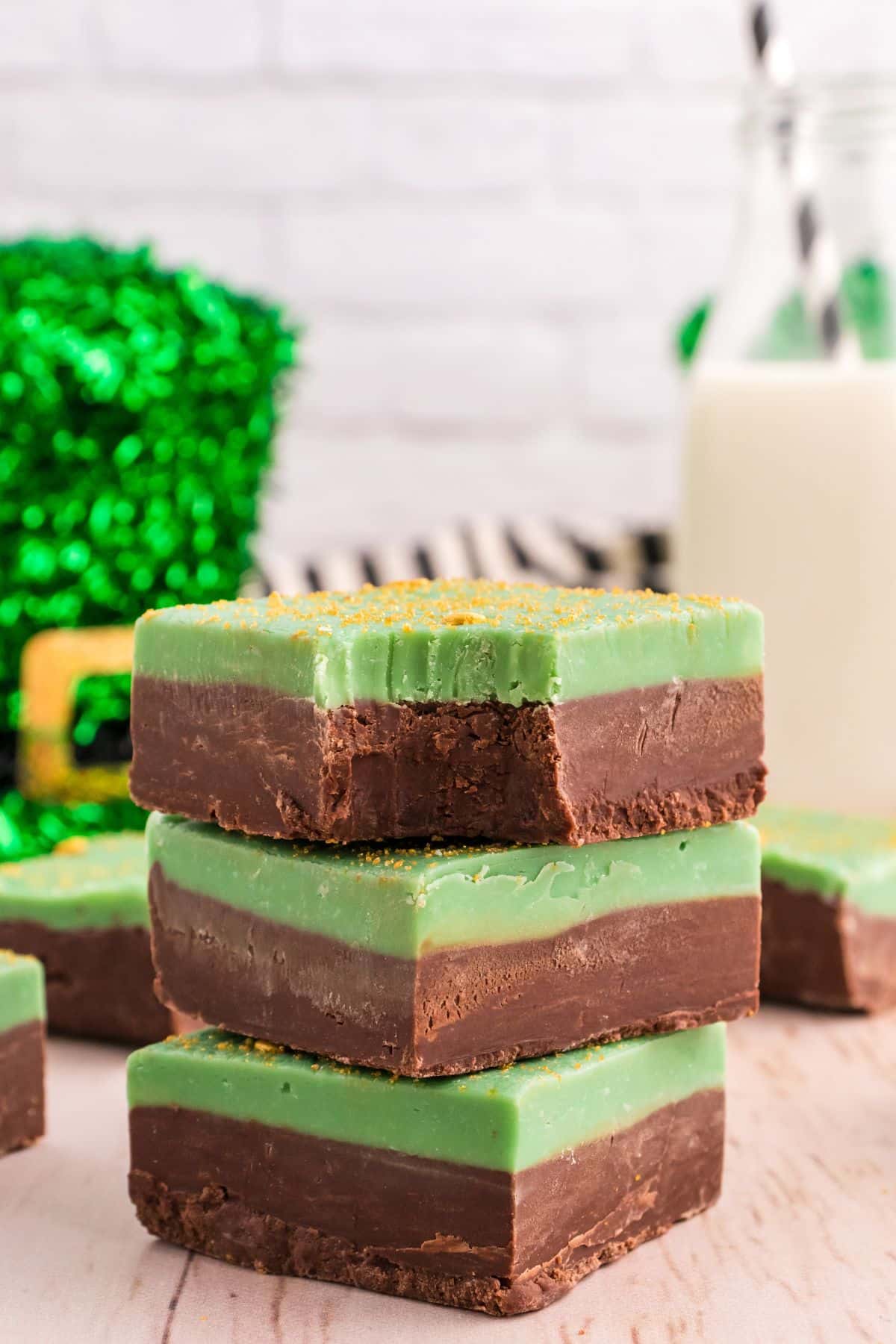 chocolate fudge with green mint chocolate on top