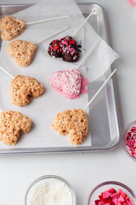 plain krispie hearts and then one pink and one chocolate covered