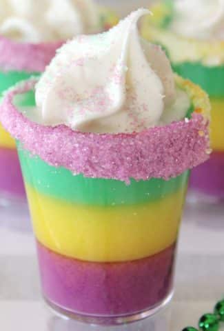 colorful Mardi Gras pudding shots