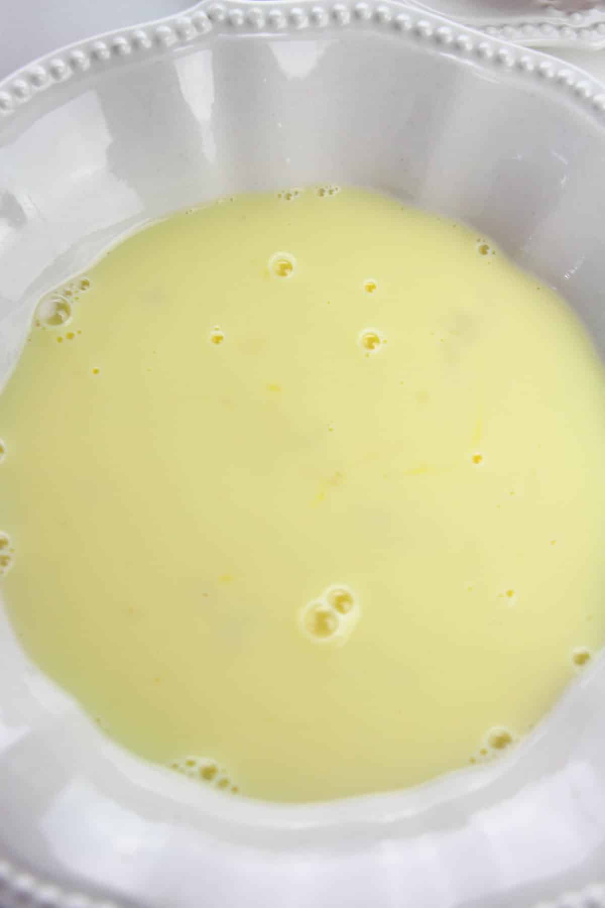 Milk and egg mixture in dish