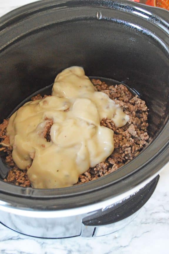 Ground beef with additional cream of mushroom in the crockpot