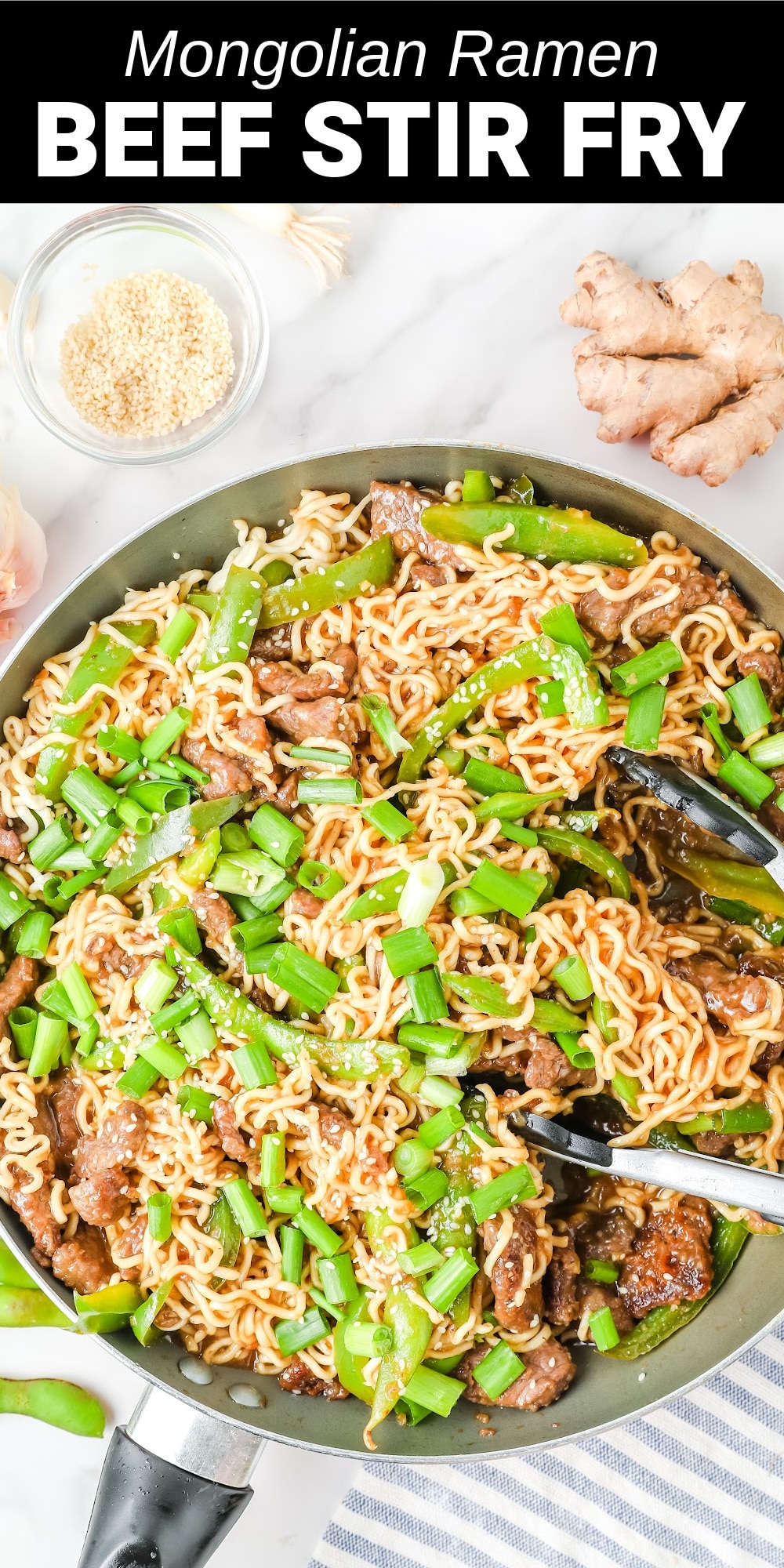 This Mongolian Ramen Beef Stir Fry is a quick and ridiculously delicious complete meal in one. Loaded with amazing Asian flavors, tender strips of beef and veggies are coated in a sweet and savory stir fry sauce and tossed with tender noodles. 