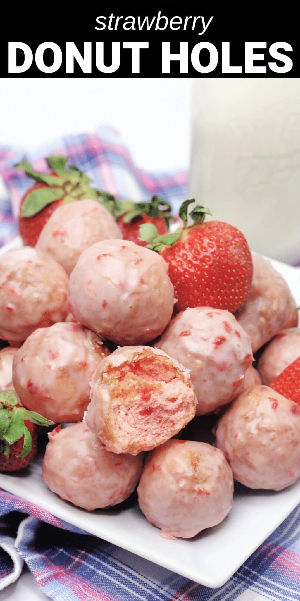 These strawberry donut holes are the perfect weekend breakfast that’s sure to get your family out of bed. Moist and delicious cake donuts are baked to a perfect golden brown and covered in a fresh strawberry glaze. These tasty bites are incredibly easy to make and bursting with real strawberry flavor. 