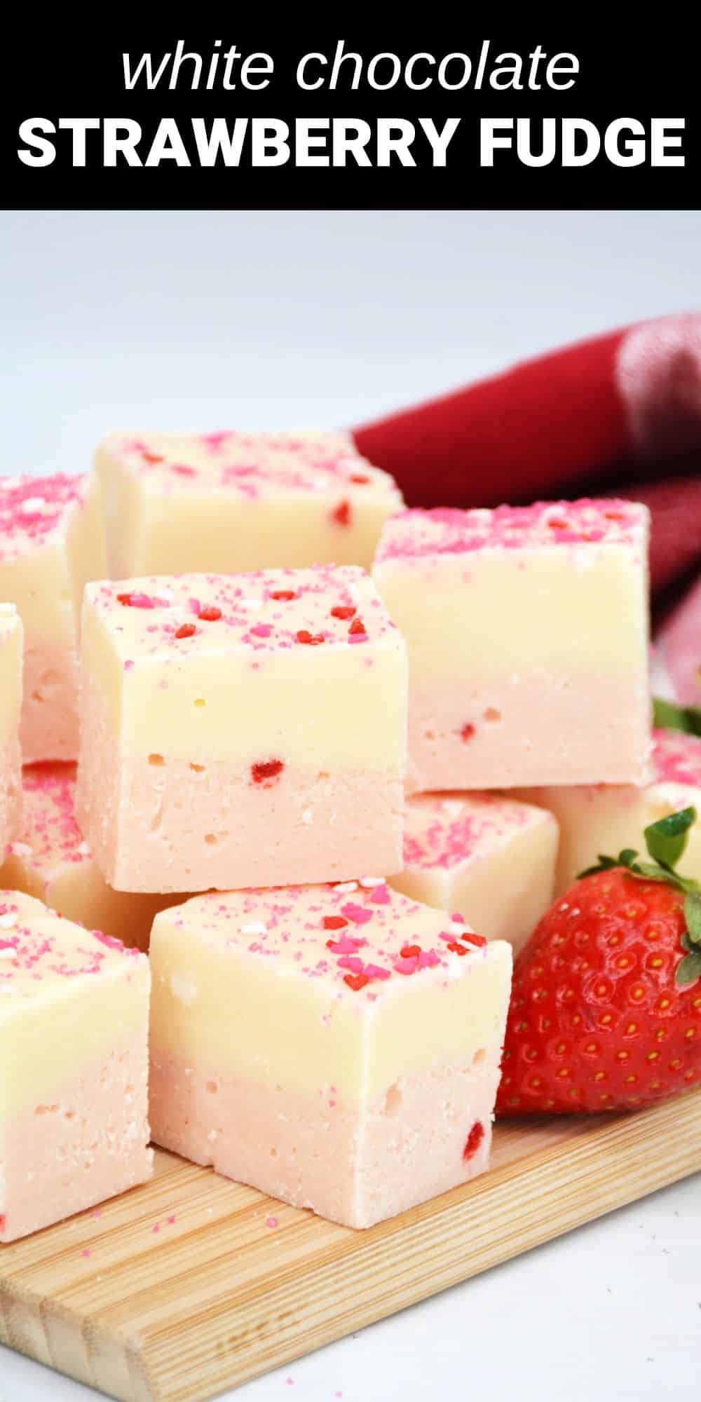 This easy recipe for sweet and festive 4-ingredient White Chocolate Strawberry Fudge is not only really delicious, it's pretty too! It’s the perfect treat for making with your kids during the holidays, on Valentine’s Day, birthdays or any time of the year. 