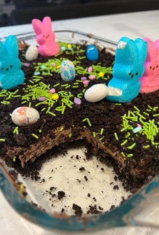 Easter dirt cake with slice gone
