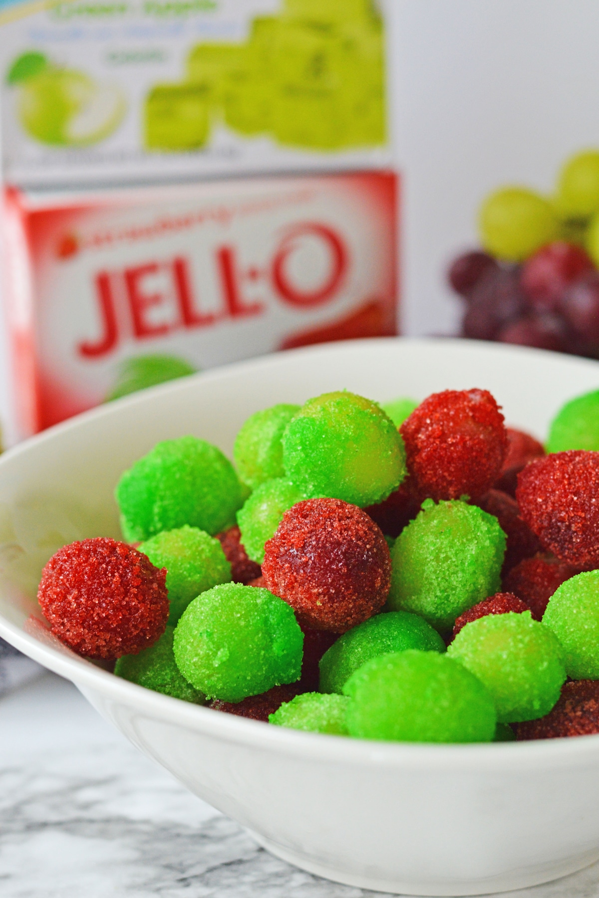 A closer look on frozen grapes with jello