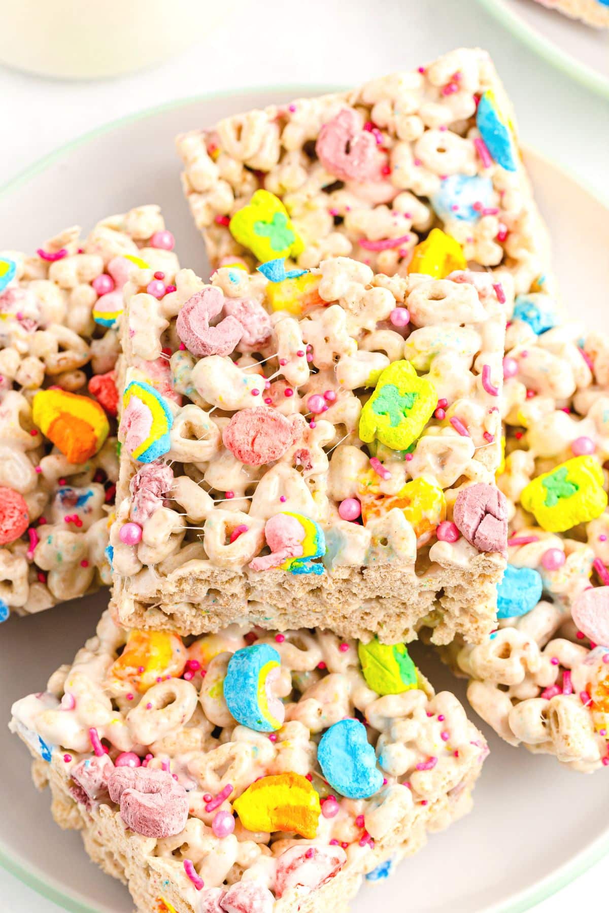 Lucky Charms treats in squares on plate