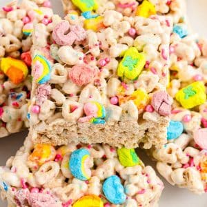lucky charms treats in squares on plate
