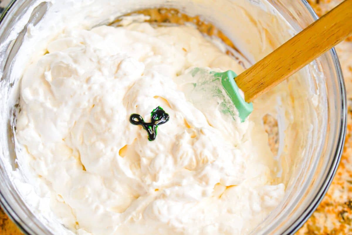 green food coloring in cream cheese mixture