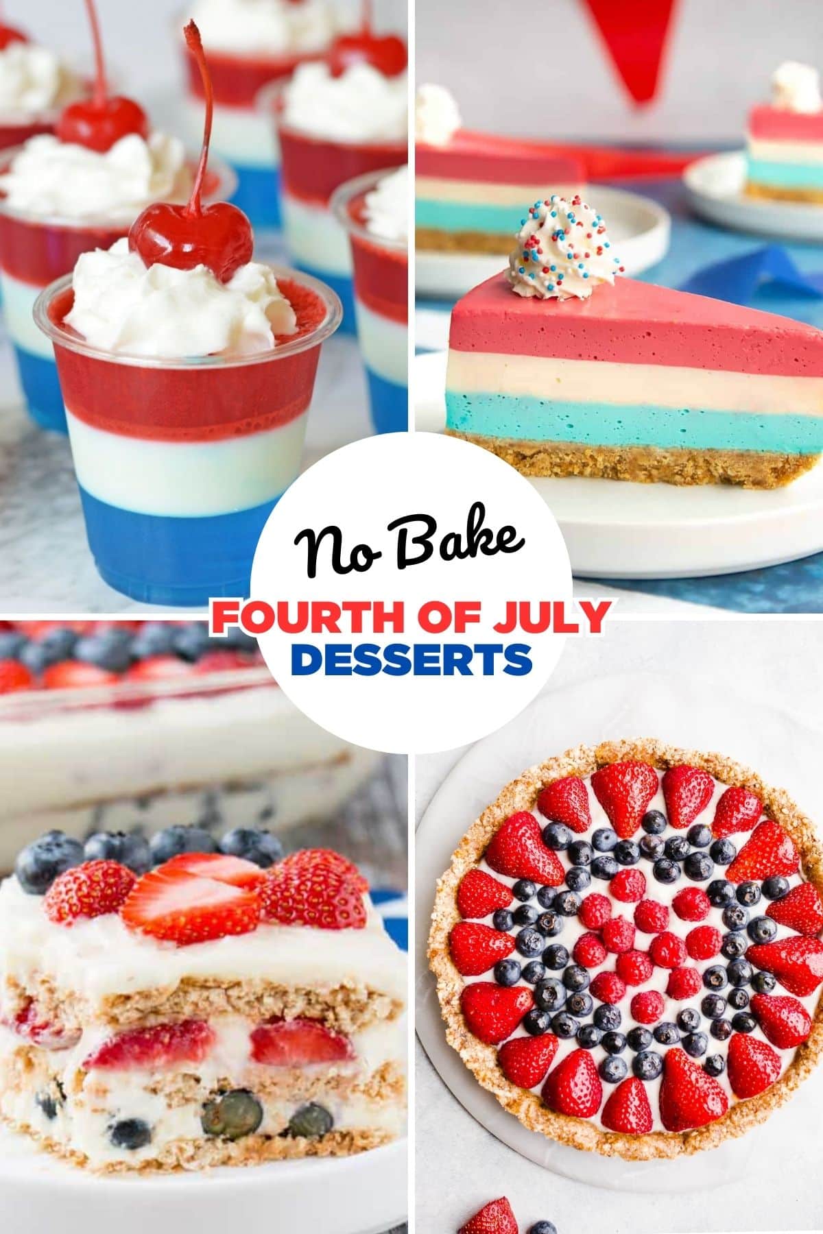 four red, white, and blue desserts