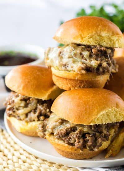 Slow Cooker French Dip Sloppy Joes on serving plate