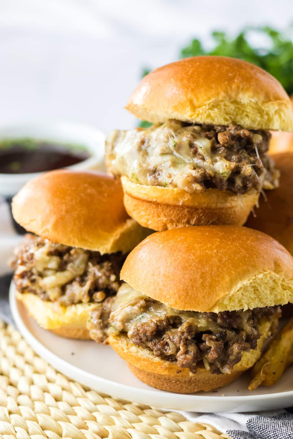 Slow Cooker French Dip Sloppy Joes on serving plate