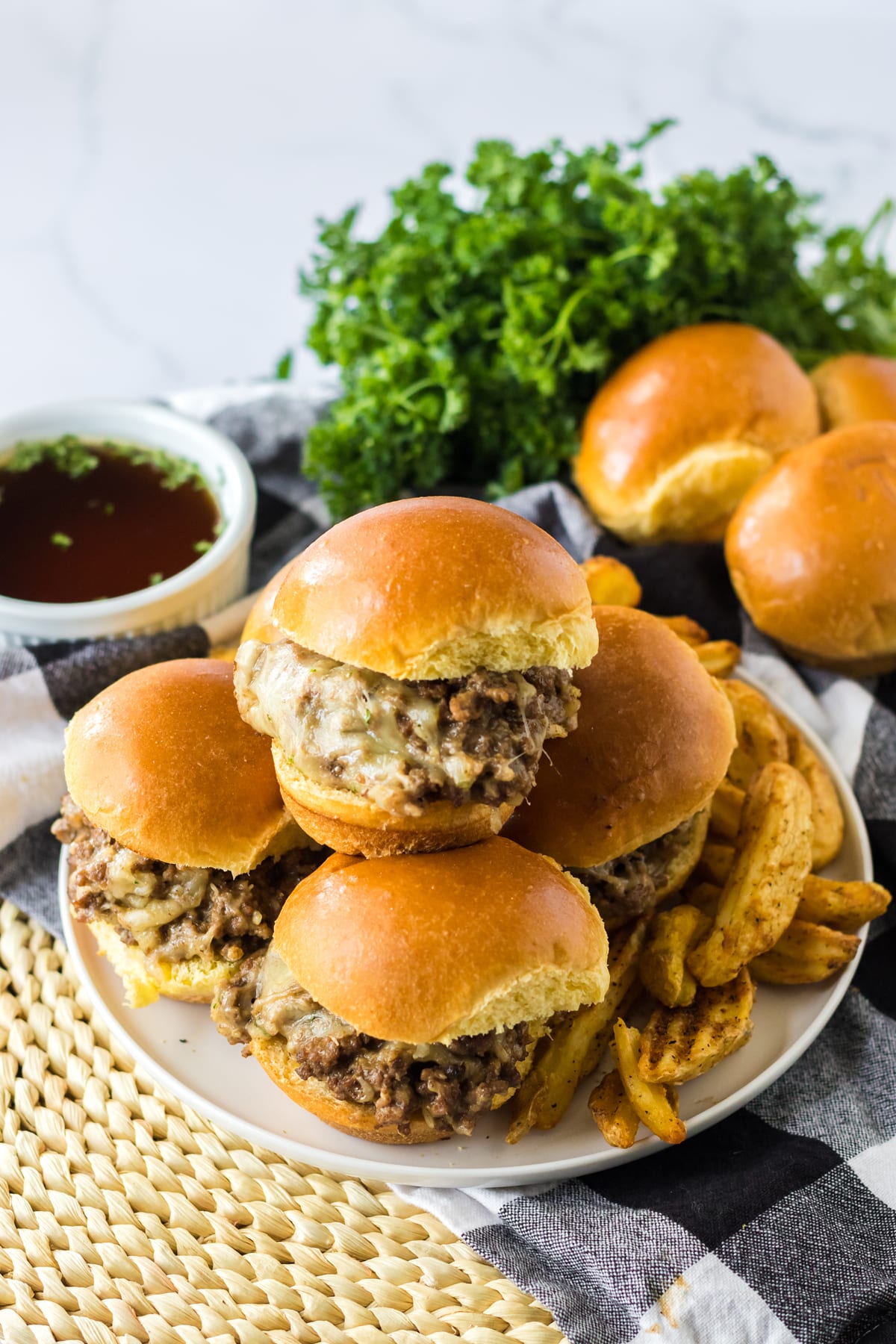 Slow Cooker French Dip Sloppy Joes with potato chips on the side