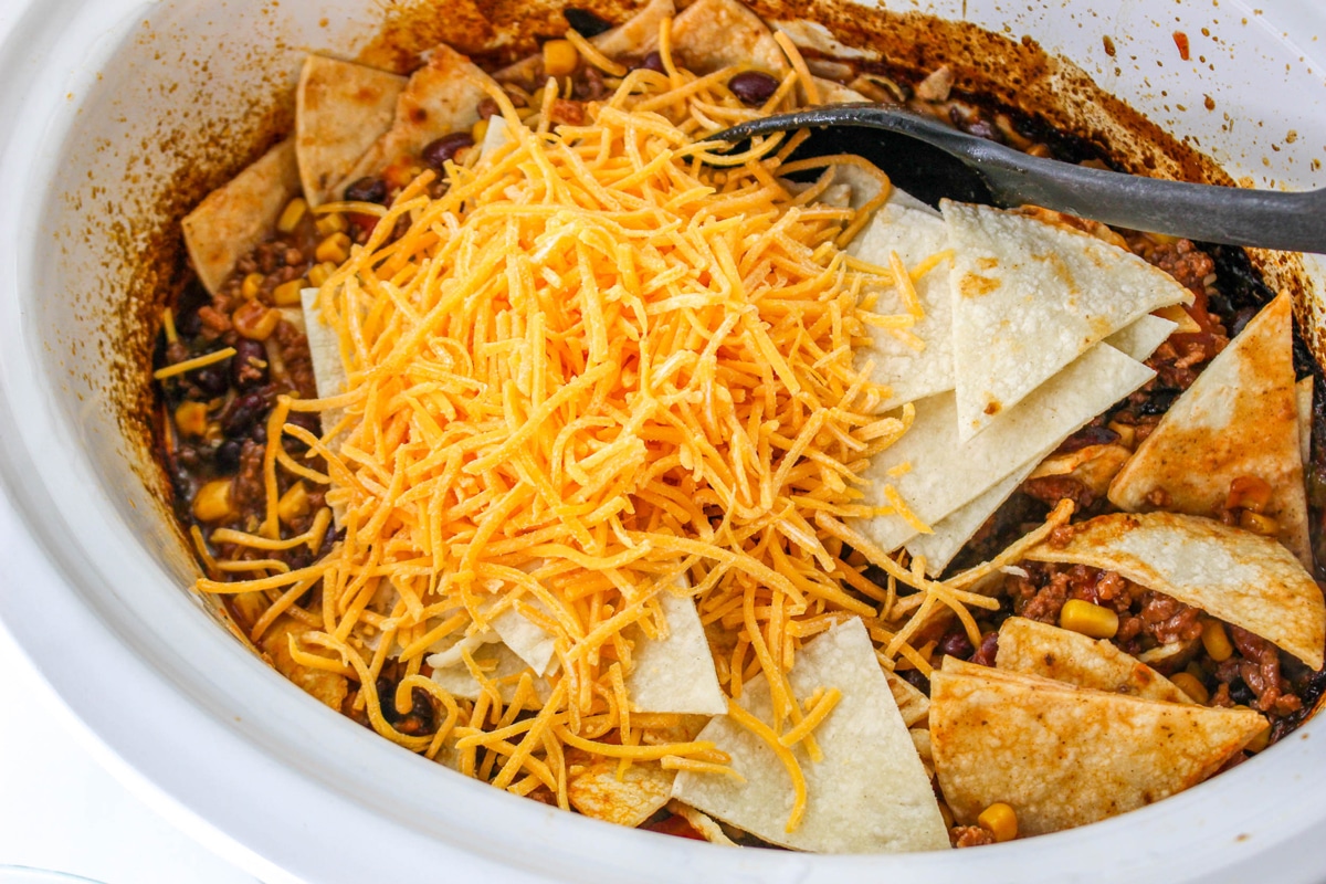 Add toppings to the Crockpot Mexican Casserole mixture