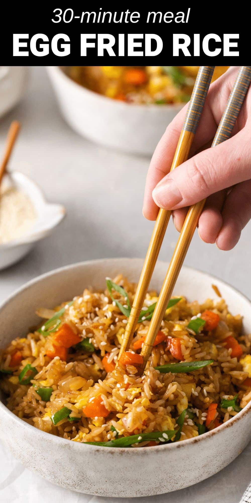 This easy Egg Fried Rice recipe is a delicious, classic stir-fry dish featuring light and fluffy rice, filled with scrambled eggs and tender veggies. It’s a super quick and simple to make recipe that can be served as a main course or a hearty and filling side dish.