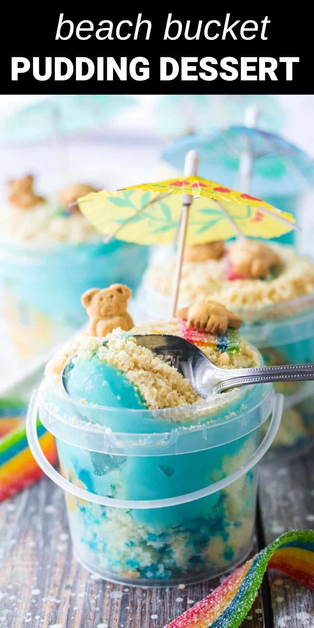 This sand bucket dessert is the cutest treat for all your summer parties. The whole family will have a great time creating this fun summer beach scene made with pudding and cake!