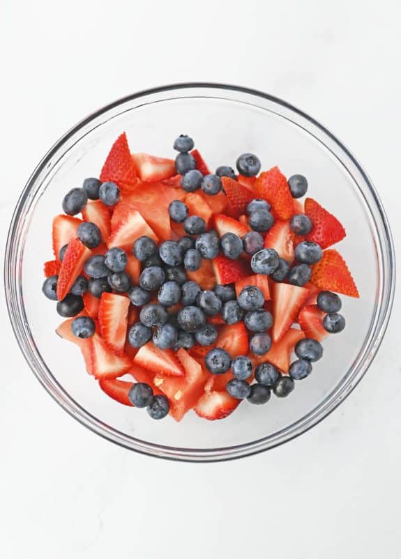 watermelon, strawberries, and blueberries in bowl