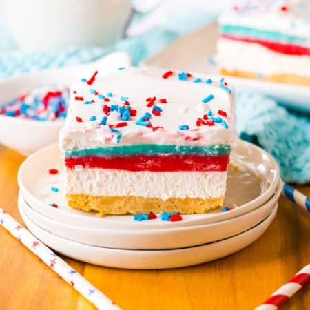 red white and blue layered dessert on white plate