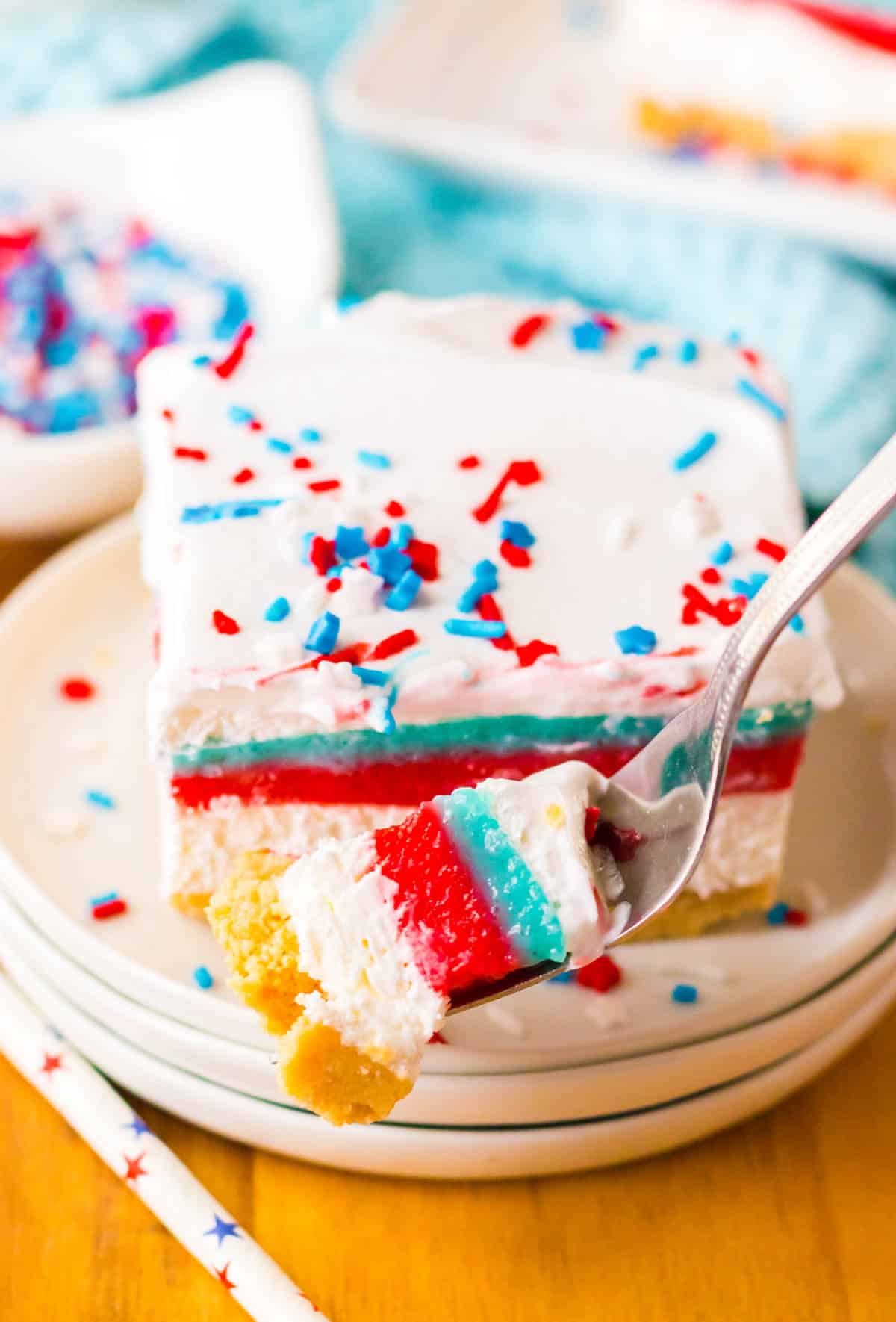red white and blue layered cream dessert