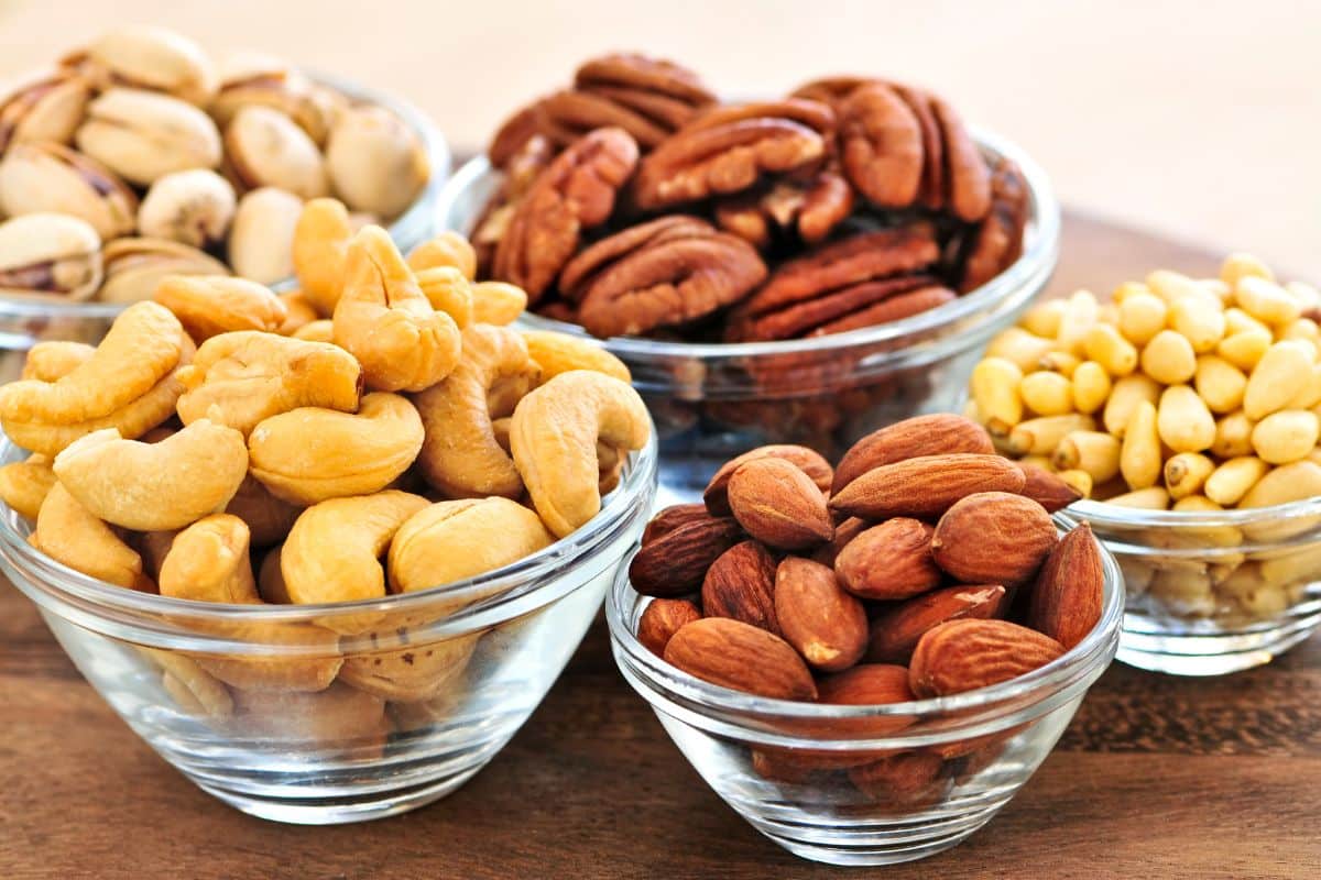 glass bowls with different nuts