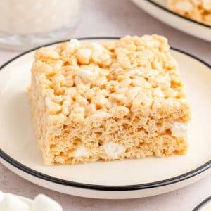 A serving of Easy Rice Krispie Treats  on a white plate