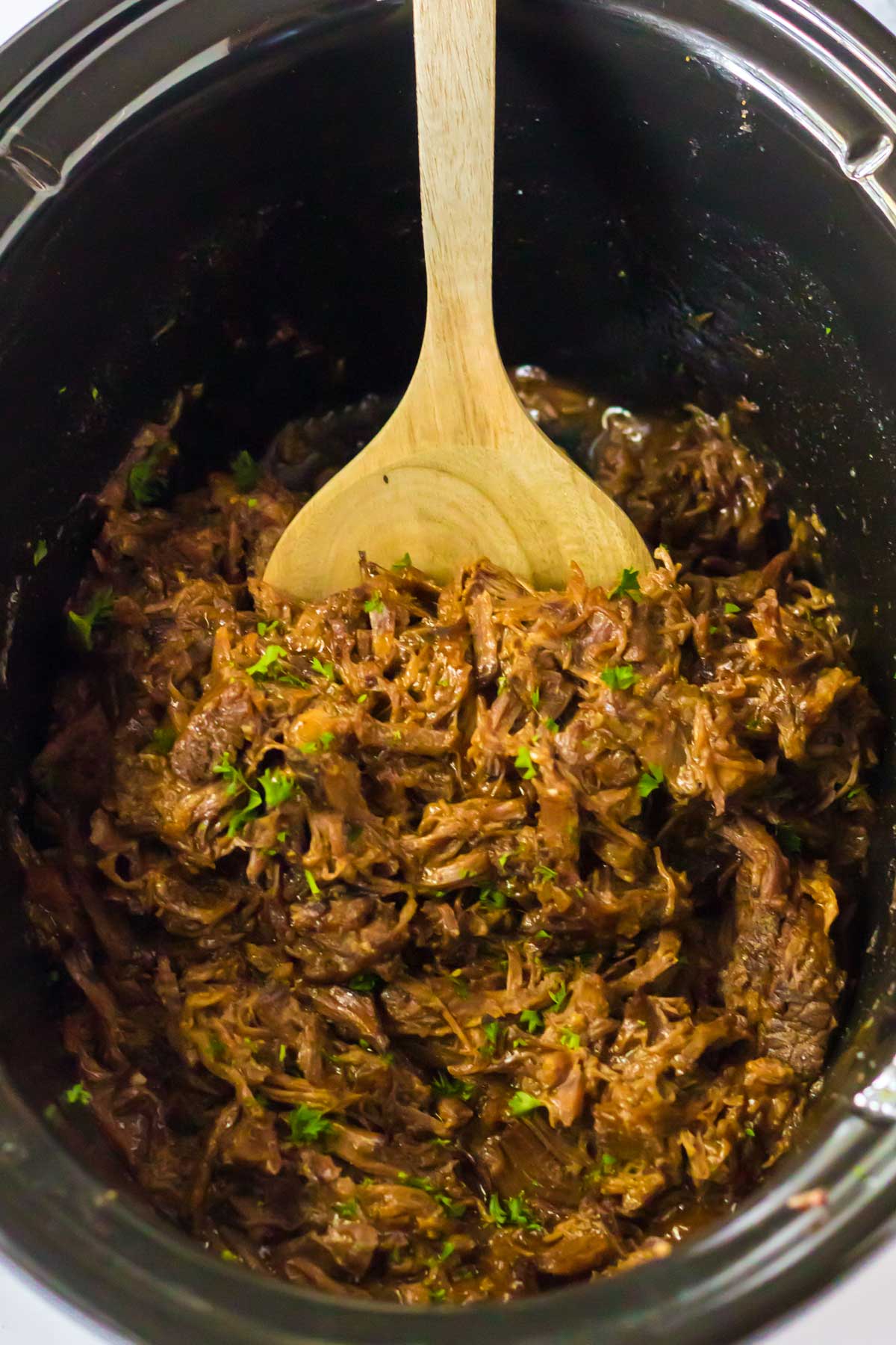 Tender and saucy meat for Slow Cooker BBQ Beef Sandwiches