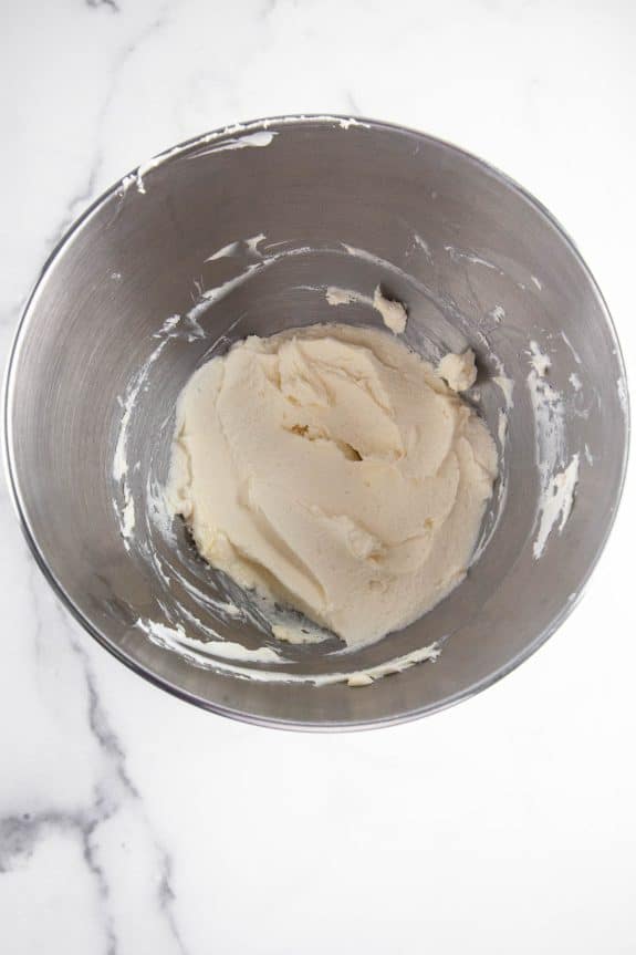 cream cheese in mixing bowl