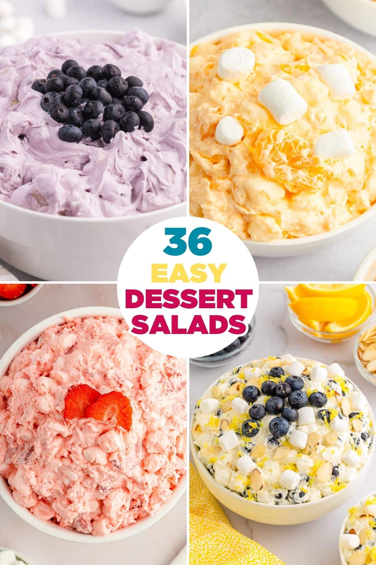 four colorful dessert salads