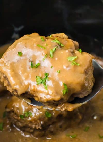 A spoonful of Slow Cooker Smothered Hamburgers
