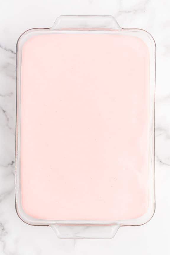 pink layer in baking dish