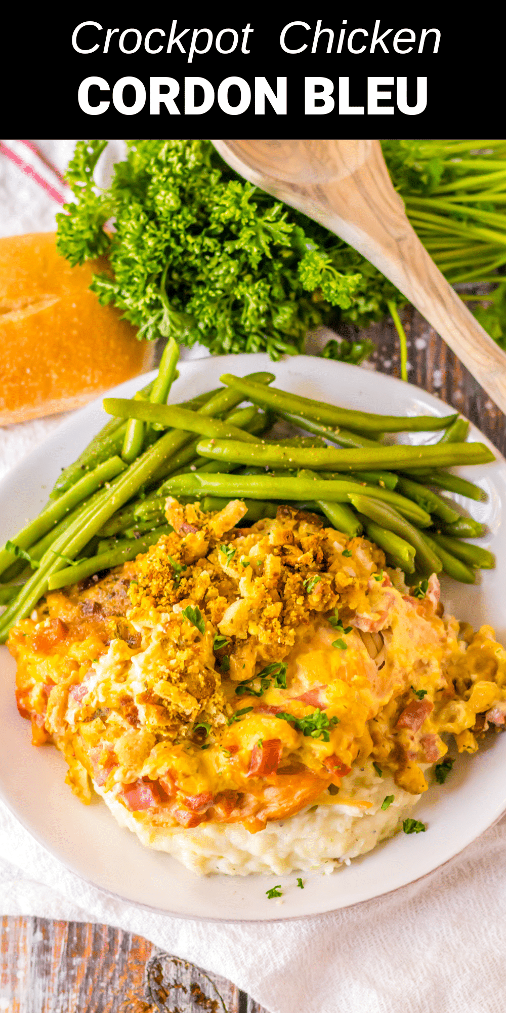 This Crockpot chicken cordon bleu is a delicious slow cooker meal that the whole family will love. Warm, creamy, and full of flavor, this recipe is great all year.