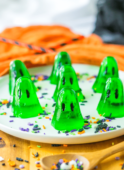 Ghost Jello Shots on a white plate
