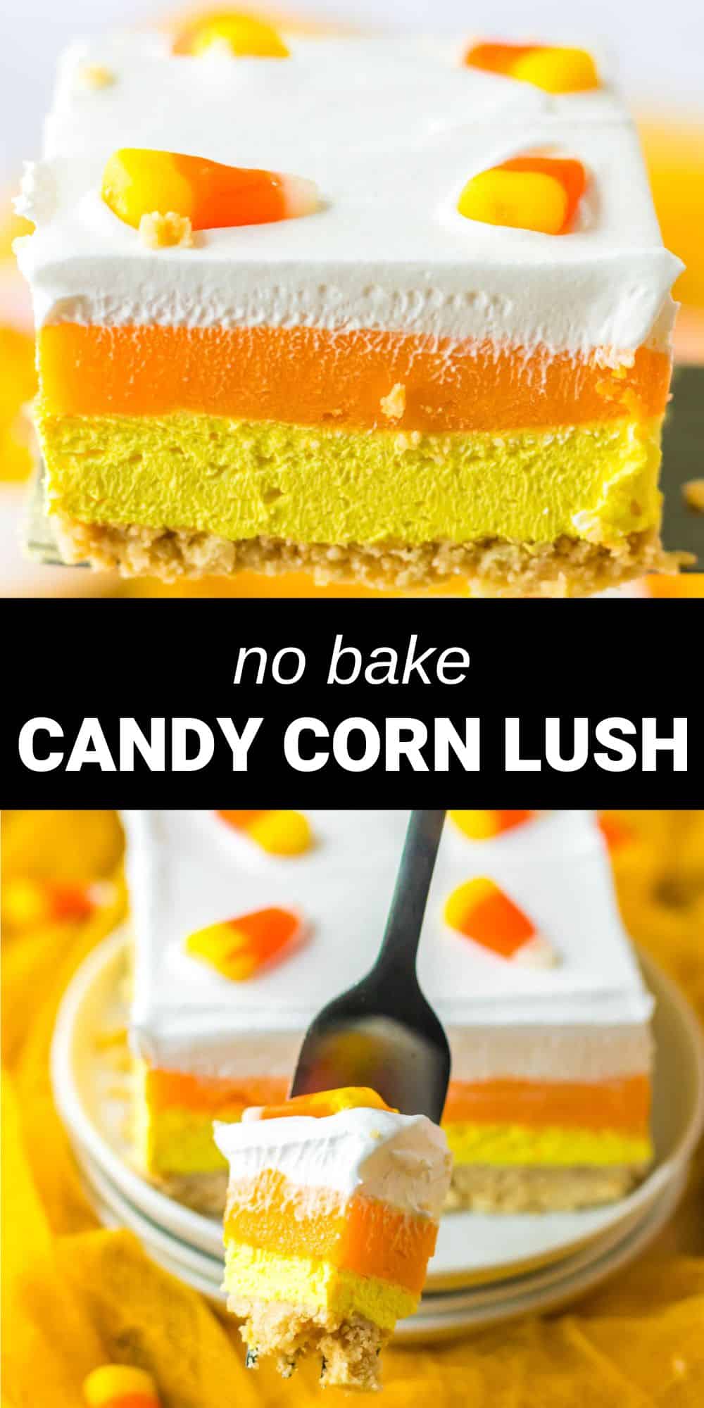 This candy corn lush is a rich and creamy layered dessert that’s perfect for parties. And with its pretty candy corn-colored layers, it’s a treat that will fit in perfectly at any Halloween celebration!