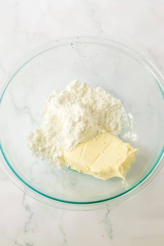 Butter and flour in a glass bowl.