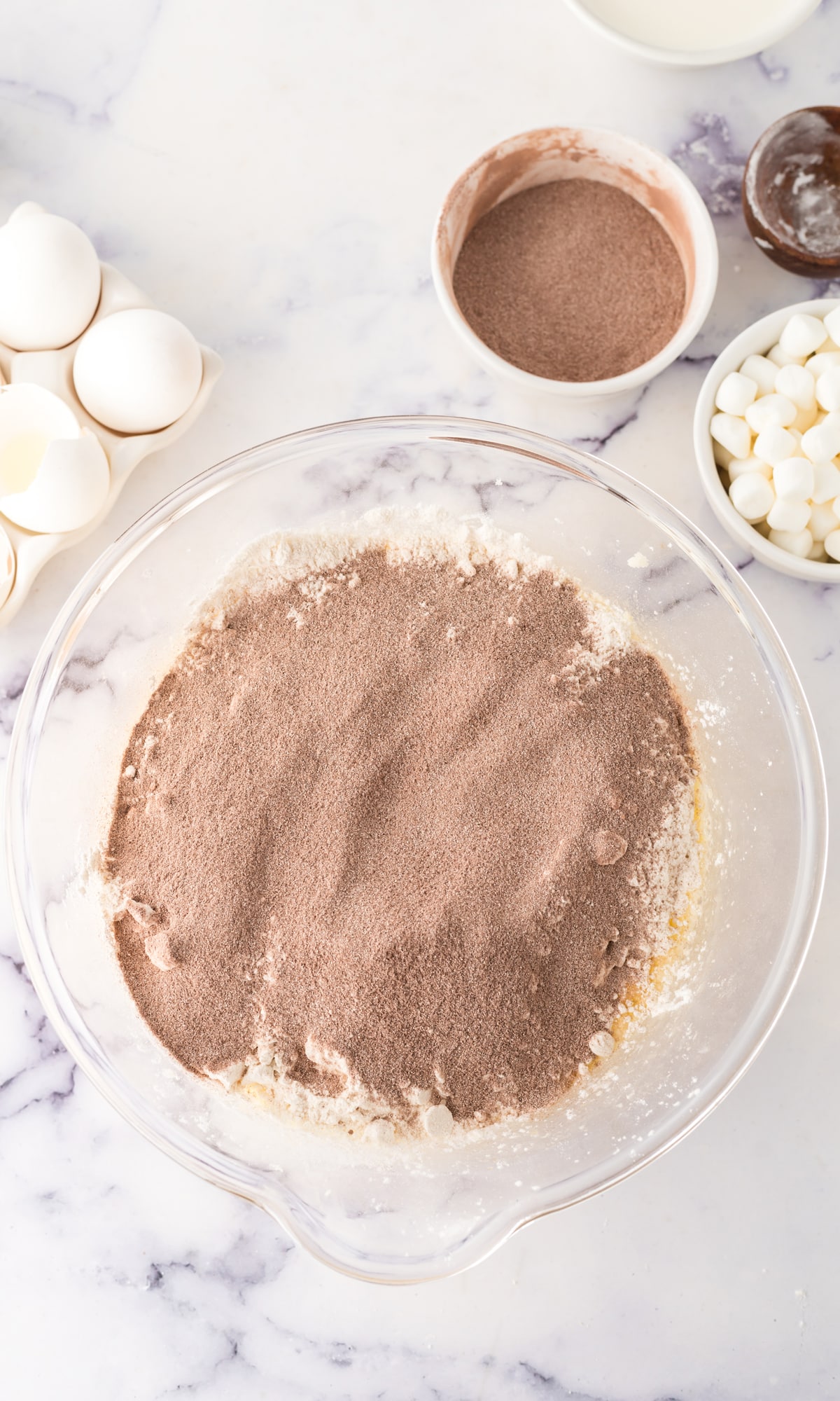 Dry ingredients for Hot Chocolate Poke Cake