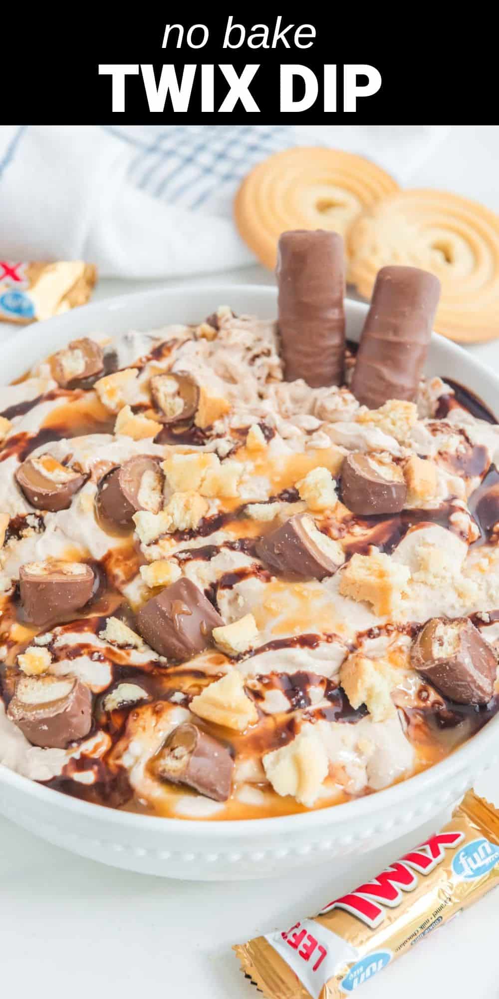This Twix Dessert Dip is a sweet and decadent cream cheese dip swirled with rich caramel and chocolate sauces. Shortbread crumbles are added to give it the signature Twix shortbread crunch. It’s dipping perfection!