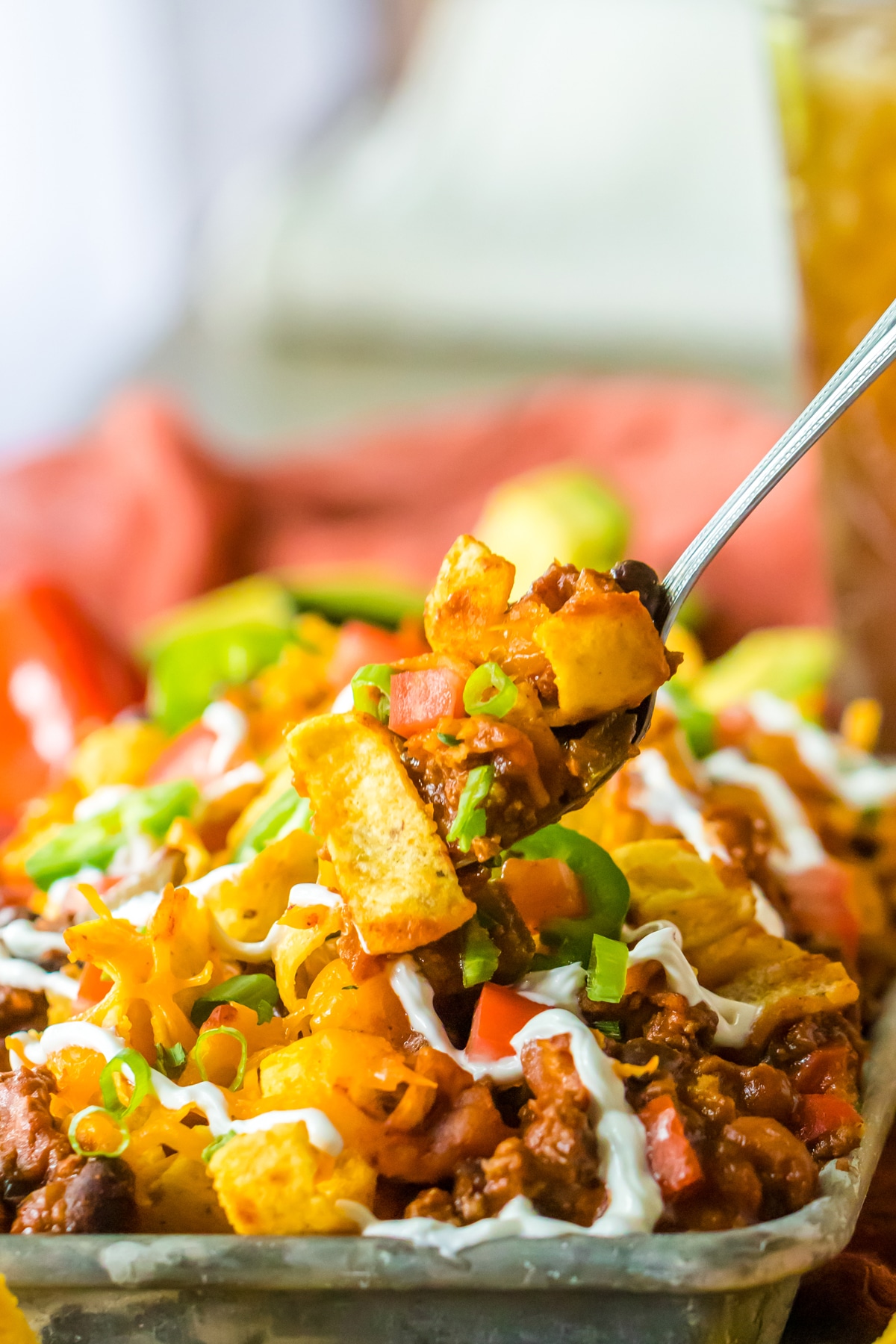 Slow Cooker Frito Casserole in a fork.
