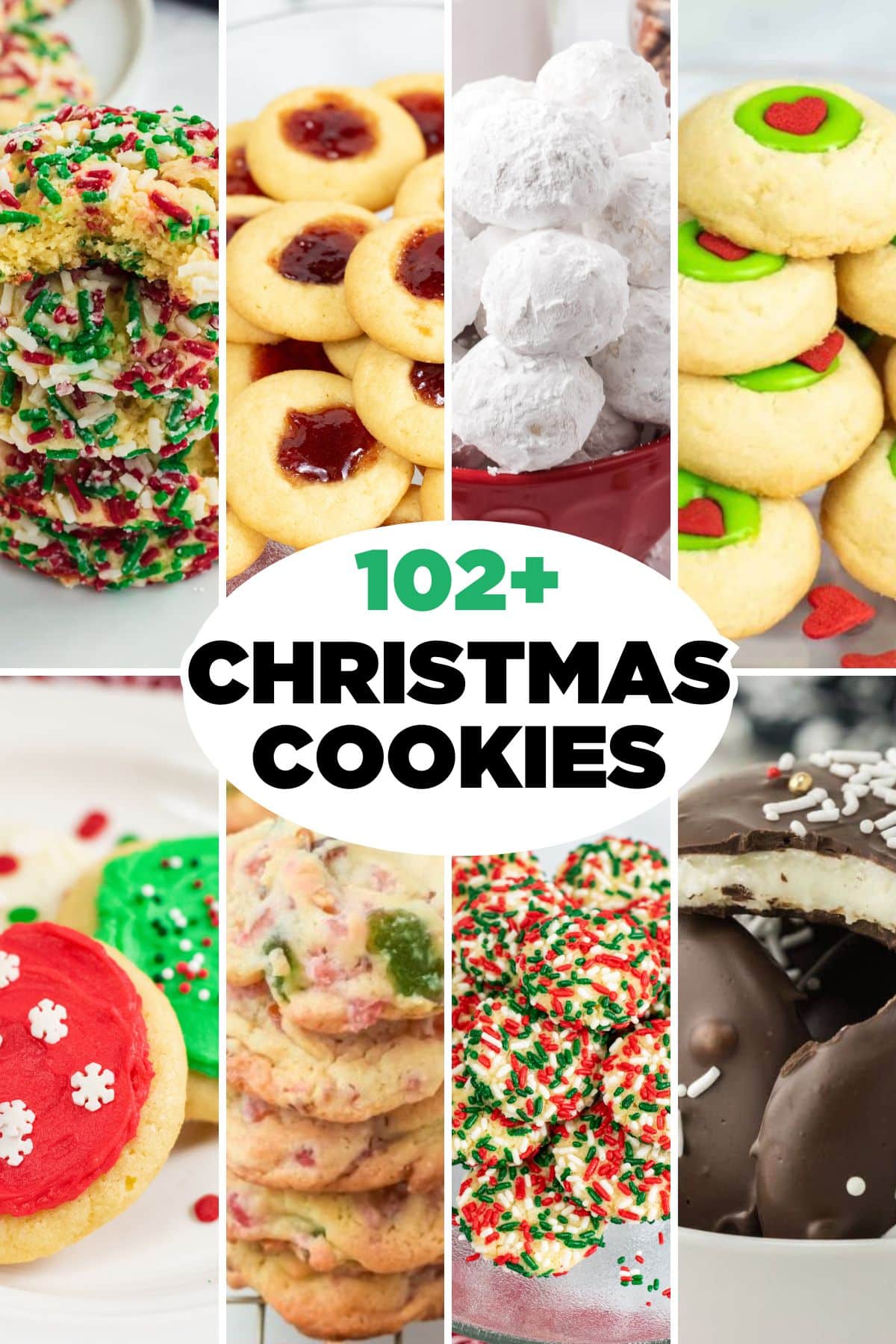 A collage of 102 best Christmas cookie recipes.