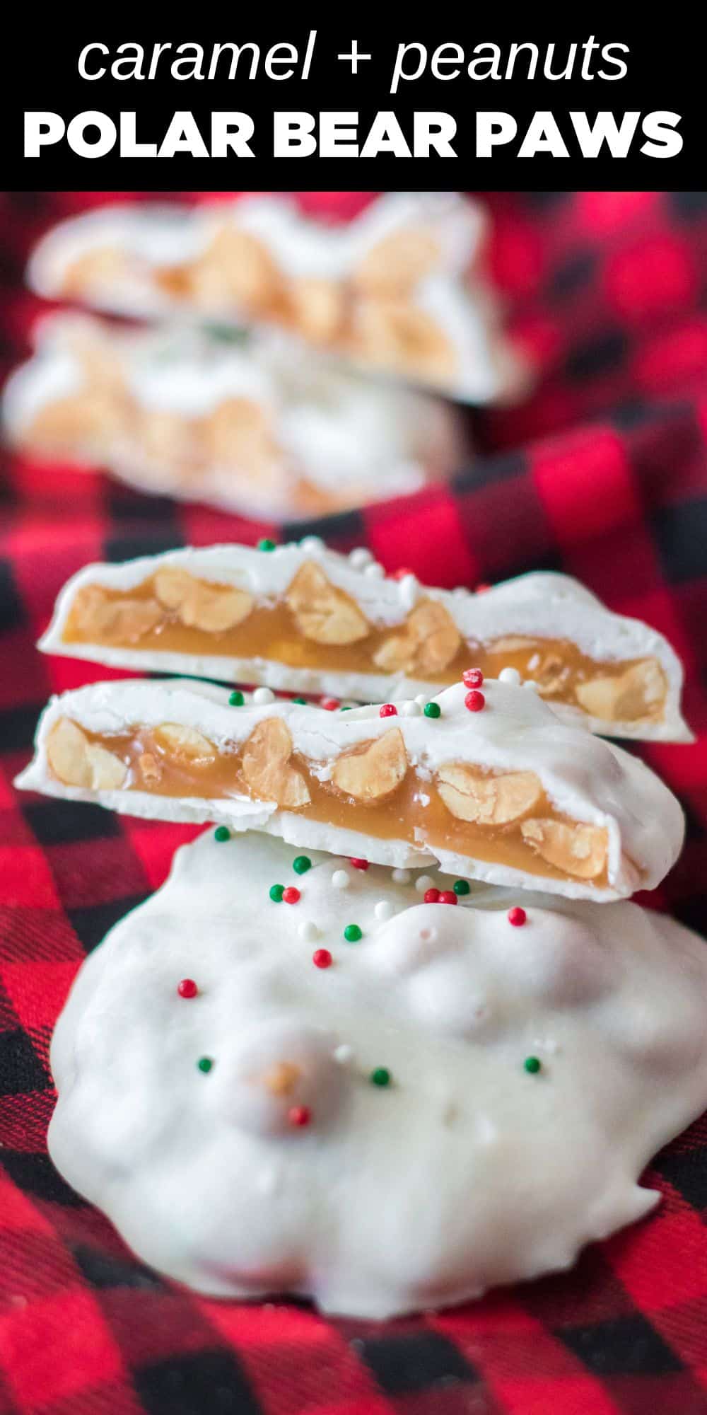 These polar bear claws are a tasty holiday season treat that everyone will love. A delicious candy with creamy and buttery caramel, salty peanuts, and a sweet white chocolate coating, this decadent dessert will be your new favorite holiday recipe.