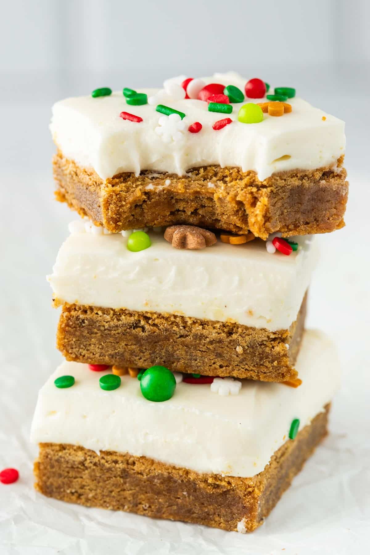 A stack of gingerbread cookie bars stacked on top of each other.