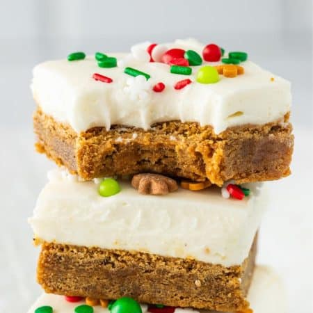 Gingerbread cookie bars stacked on top of each other.