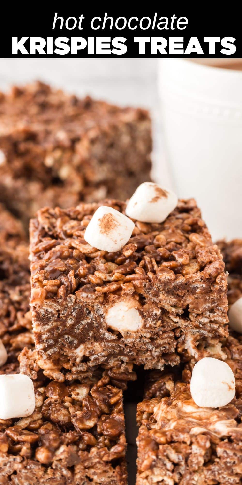 This hot chocolate Rice Krispie treats recipe combines the delicious flavor of warm and comforting hot cocoa with the gooey marshmallow goodness of a Rice Krispies Treat.