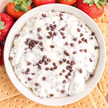 Cannoli Dip with crackers and strawberries.